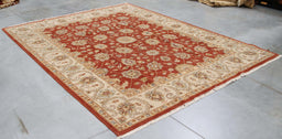 8x10 India Oushak Terracotta Ivory Wool Rectangular Rug
