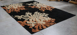 8x11 India Abstract Modern Contemporary Black Terrocotta Wool and Silk Rectangular Rug