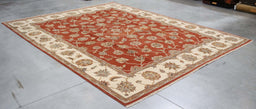 9x11 India Oushak Terracotta Ivory Wool Rectangular Rug