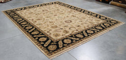 9x12 India Japiur Traditional Ivory Black Wool Rectangular Rug