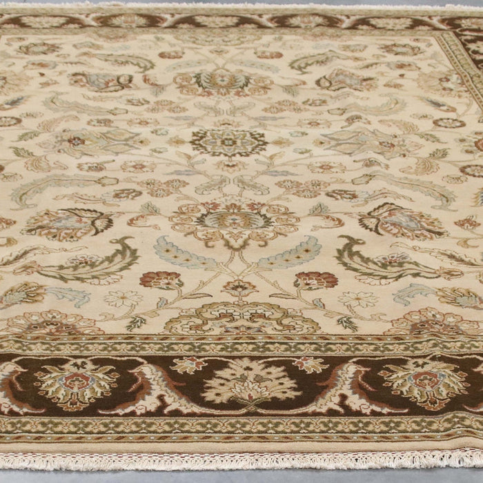 9x12 India Japiur Traditional Ivory Brown Wool Rectangular Rug