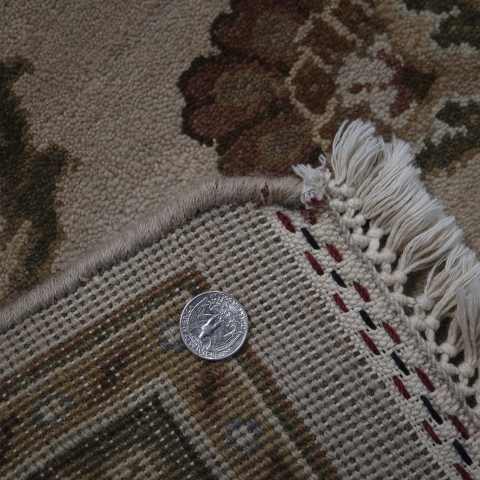 9x12 India Japiur Traditional Ivory Brown Wool Rectangular Rug