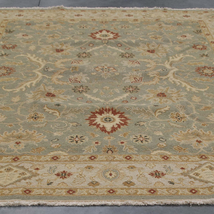 8x10 India Flat Weave Green Ivory Wool Rectangular Rug