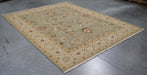 8x10 India Flat Weave Green Ivory Wool Rectangular Rug