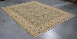 8x10 India Flat Weave Green Ivory Wool Rectangular Rug