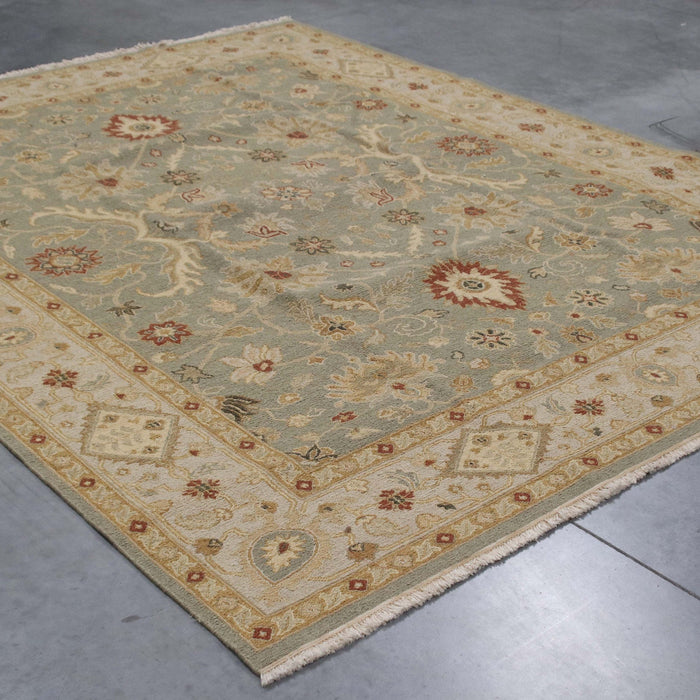 8x10 India Flat Weave Green Ivory Wool Rectangular Rug