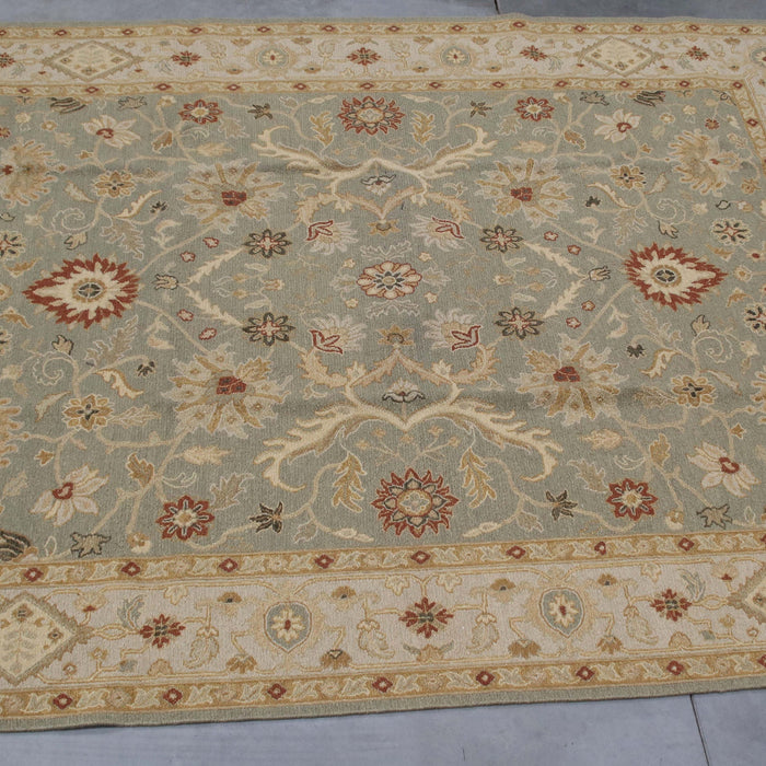 8x10 India Flat Weave Green Ivory Wool Rectangular Rug