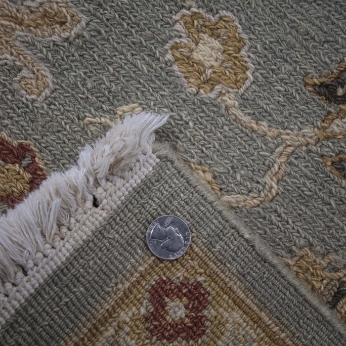 8x10 India Flat Weave Green Ivory Wool Rectangular Rug