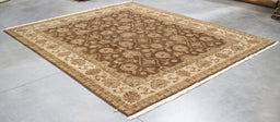 8x10 India Oushak Brown Ivory Wool Rectangular Rug