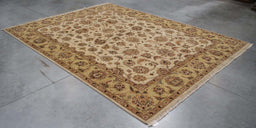 8x10 India Japiur Traditional Ivory Green Wool Rectangular Rug