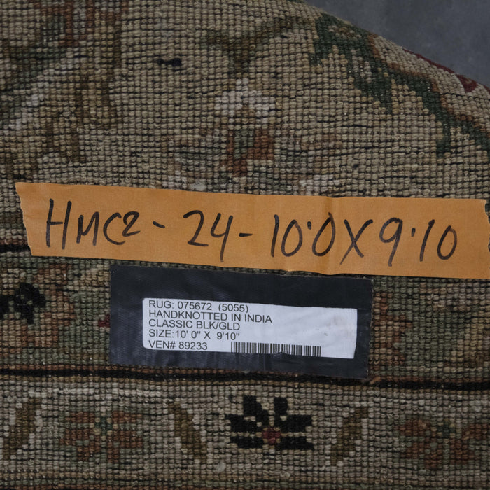 10x9 India Oushak Black Ivory Wool Square Rug