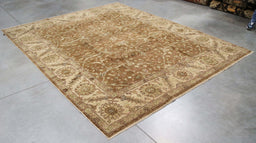 7x9 India Oushak Brown Ivory Wool Rectangular Rug