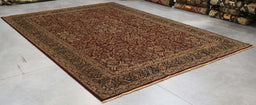 9x13 India Japiur Traditional Red Burgundy Black Wool Rectangular Rug