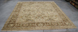 8x9 India Japiur Traditional Green Brown Wool Rectangular Rug