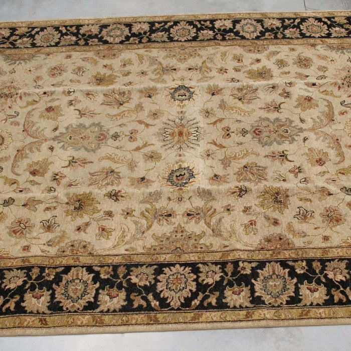 7x9 India Japiur Traditional Beige Black Wool Rectangular Rug