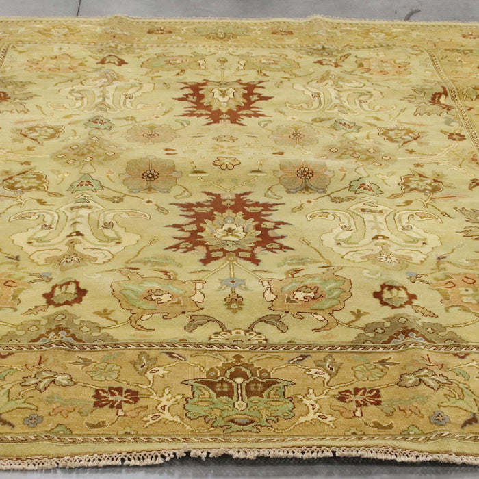 8x9 India Japiur Traditional Green Gold Wool Rectangular Rug