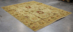 8x9 India Japiur Traditional Green Gold Wool Rectangular Rug