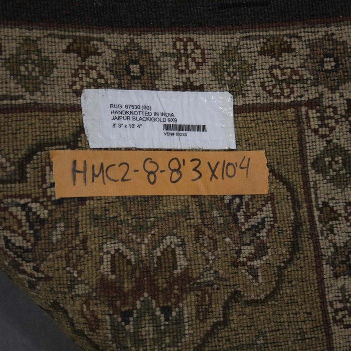 8x10 India Japiur Traditional Black Green Wool Rectangular Rug