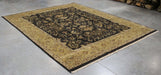 8x10 India Japiur Traditional Black Green Wool Rectangular Rug
