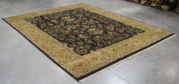 8x10 India Japiur Traditional Black Green Wool Rectangular Rug