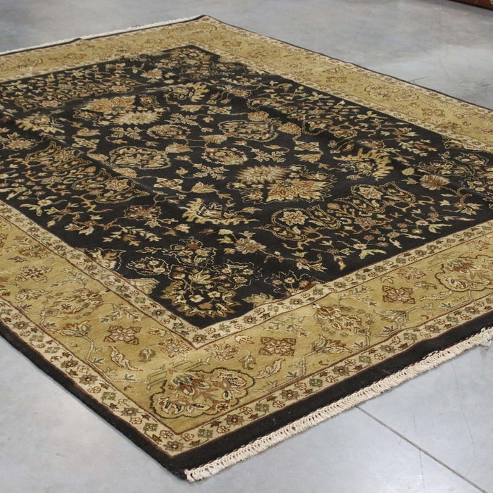 8x10 India Japiur Traditional Black Green Wool Rectangular Rug