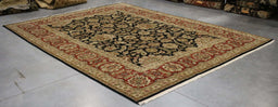 9x12 India Japiur Traditional Black Red Wool Rectangular Rug