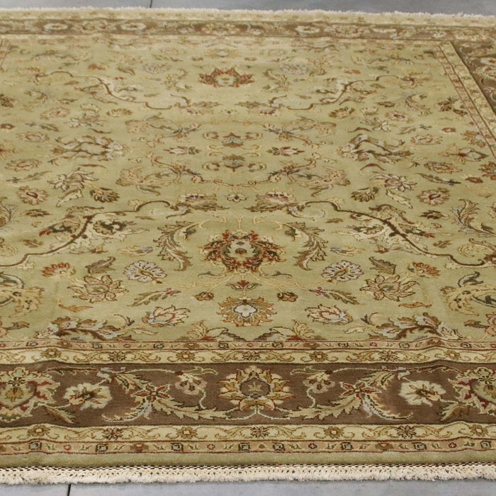 8x10 India Japiur Traditional Green Brown Wool Rectangular Rug