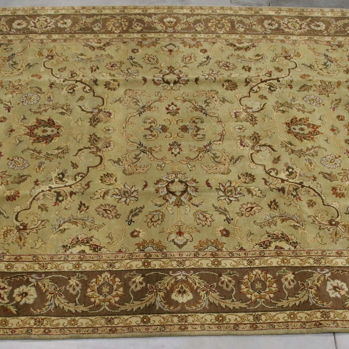 8x10 India Japiur Traditional Green Brown Wool Rectangular Rug
