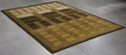 6x9 India Abstract Modern Contemporary Green Brown Wool Rectangular Rug