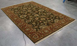 6x9 India Japiur Traditional Brown Terrocotta Wool Rectangular Rug