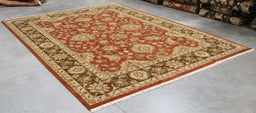 9x12 India Japiur Traditional Terracotta Brown Wool Rectangular Rug