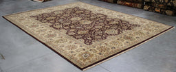 9x12 India Japiur Traditional Mauve Ivory Wool Rectangular Rug