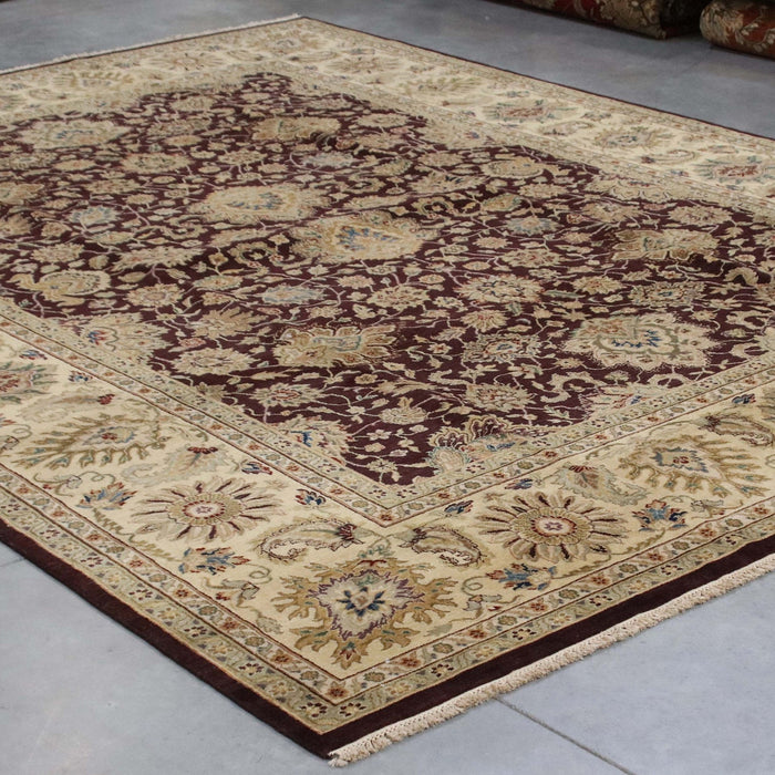 9x12 India Japiur Traditional Mauve Ivory Wool Rectangular Rug