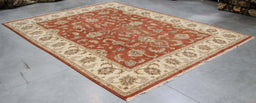 9x12 India Oushak Terracotta Ivory Wool Rectangular Rug
