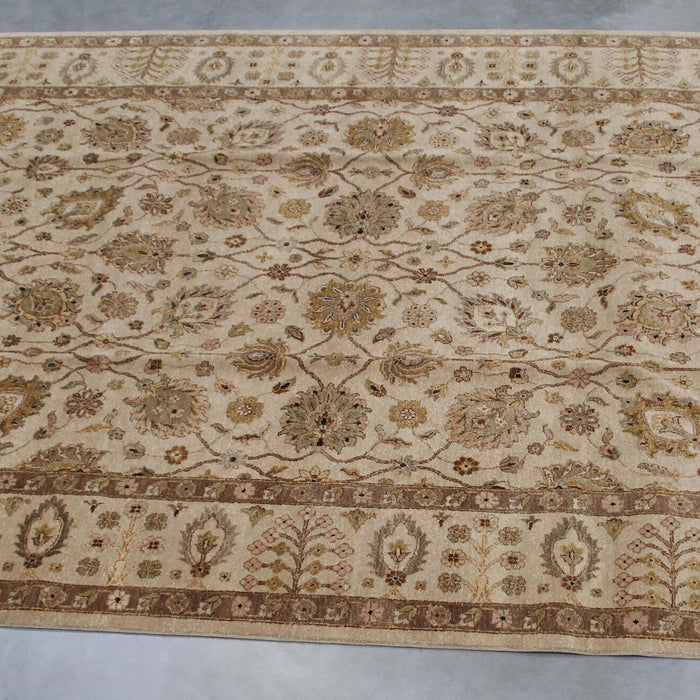 9x11 India Oushak Ivory Brown Wool Rectangular Rug
