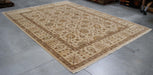 9x11 India Oushak Ivory Brown Wool Rectangular Rug