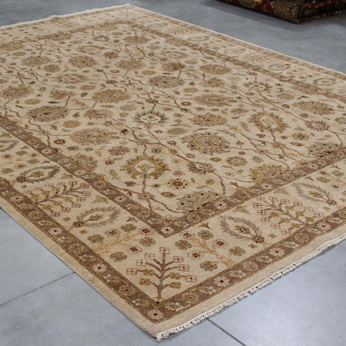 9x11 India Oushak Ivory Brown Wool Rectangular Rug