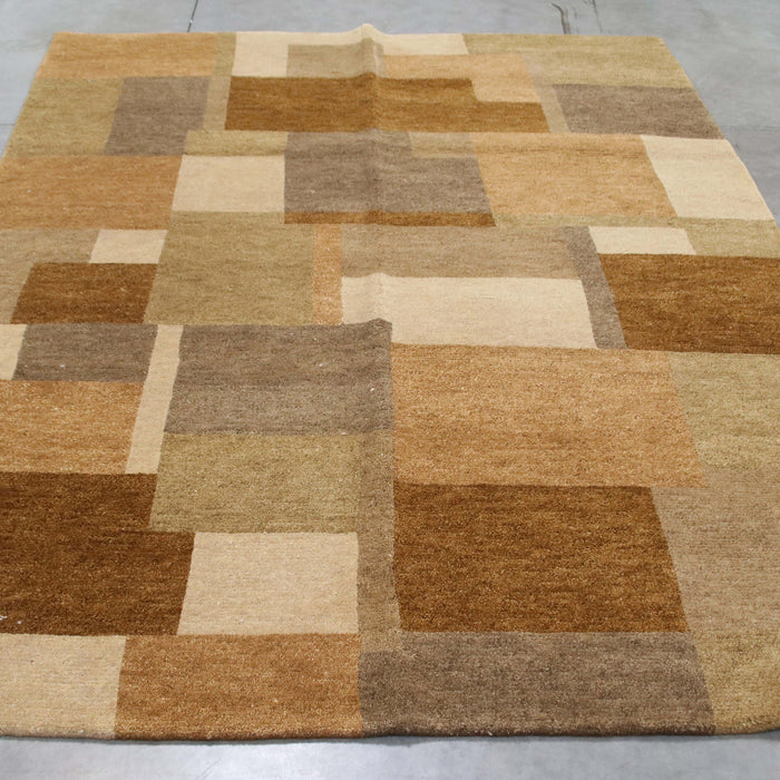 6x9 India Abstract Modern Contemporary Multicolored Brown Wool Rectangular Rug
