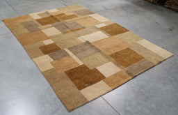 6x9 India Abstract Modern Contemporary Multicolored Brown Wool Rectangular Rug