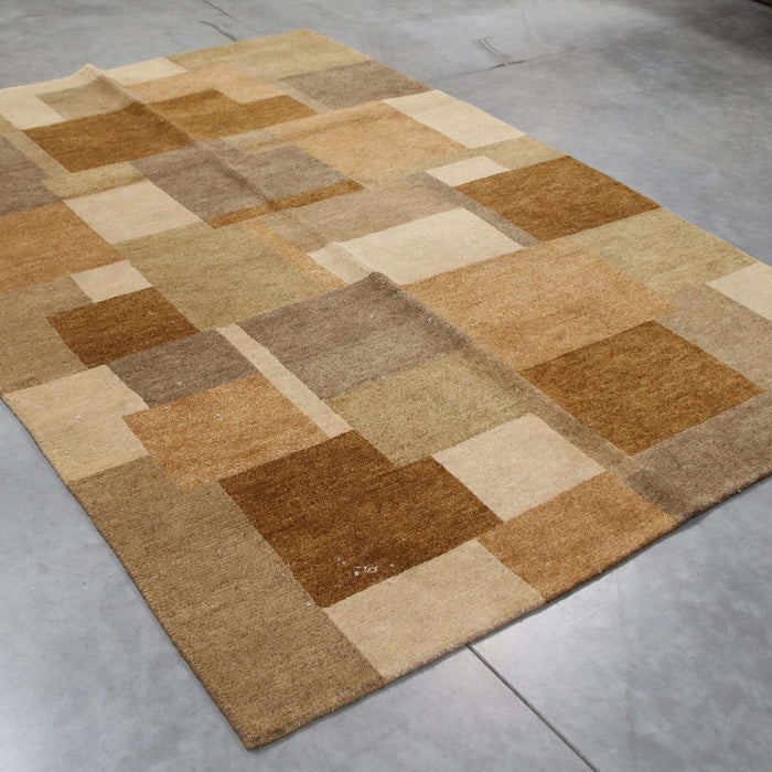 6x9 India Abstract Modern Contemporary Multicolored Brown Wool Rectangular Rug