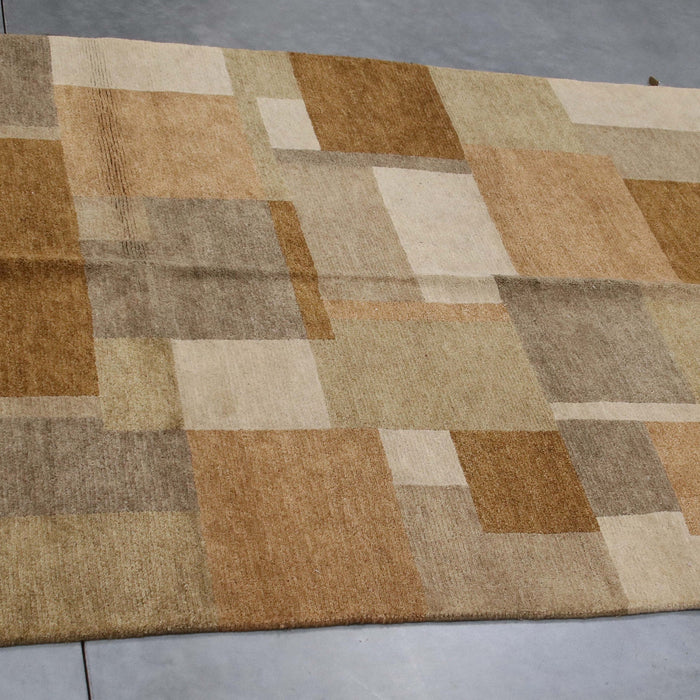 6x9 India Abstract Modern Contemporary Multicolored Brown Wool Rectangular Rug