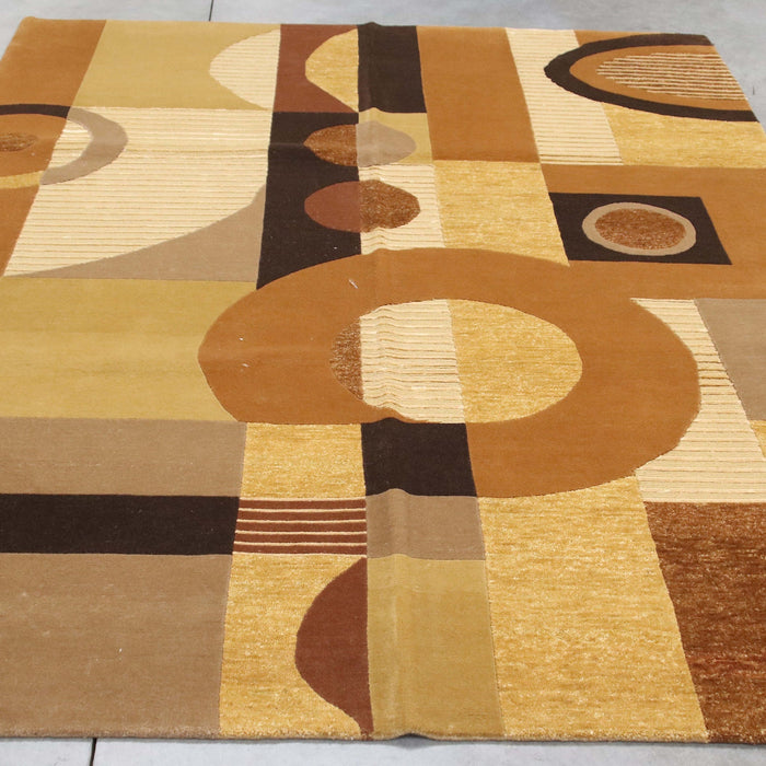 6x8 India Abstract Modern Contemporary Multicolored Brown Wool and Silk Rectangular Rug