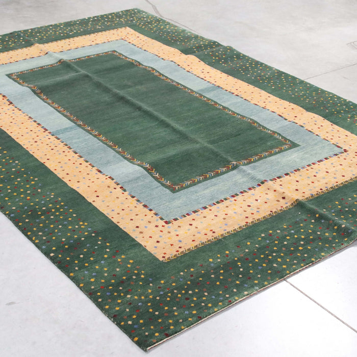 6x8 India Abstract Modern Contemporary Green Blue Wool Rectangular Rug