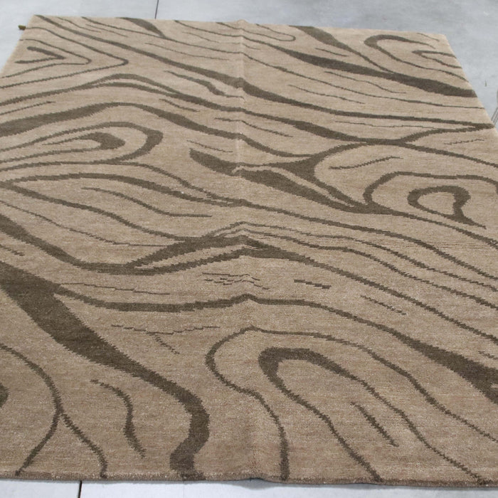 6x8 India Abstract Modern Contemporary Grey Wool Rectangular Rug