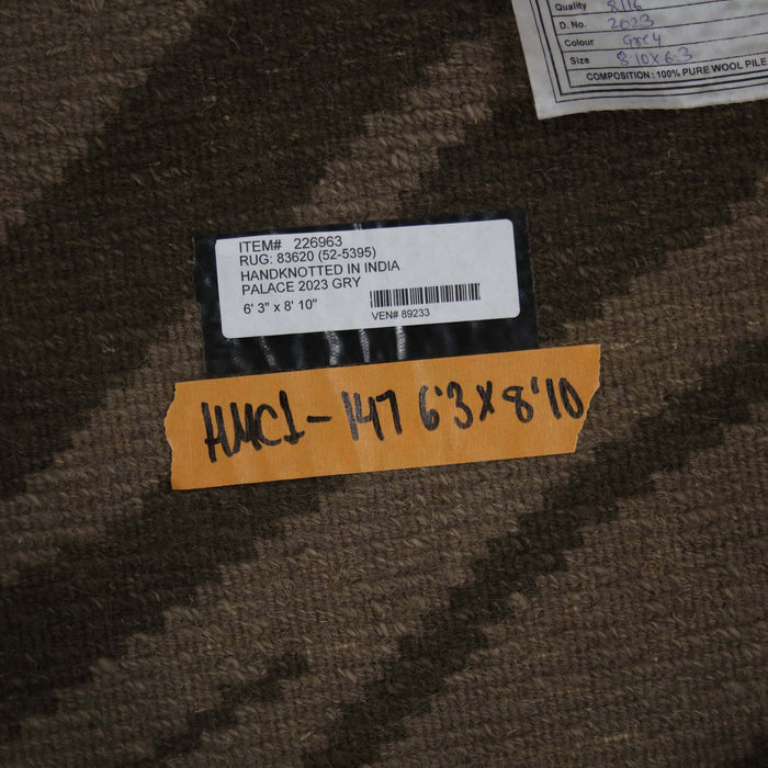 6x8 India Abstract Modern Contemporary Grey Wool Rectangular Rug