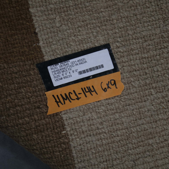 6x9 India Abstract Modern Contemporary Multicolored Brown Wool Rectangular Rug