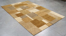 6x9 India Abstract Modern Contemporary Multicolored Brown Wool Rectangular Rug