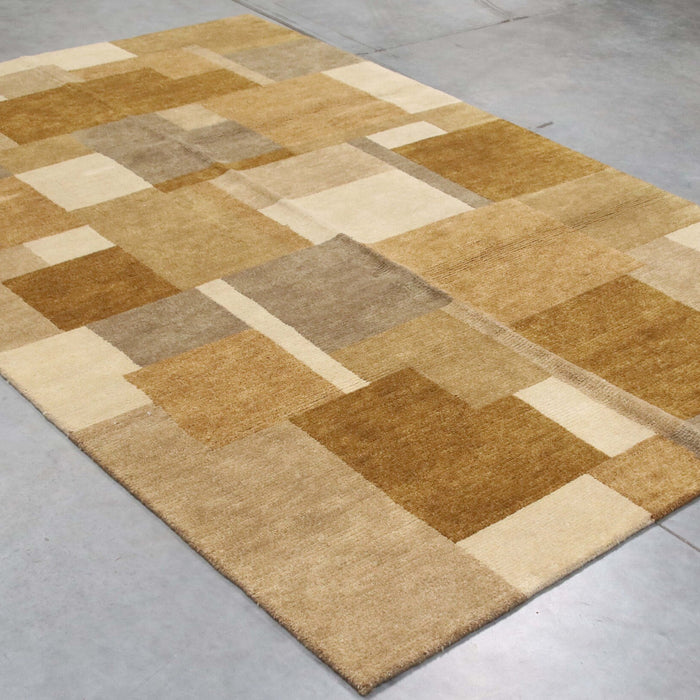 6x9 India Abstract Modern Contemporary Multicolored Brown Wool Rectangular Rug