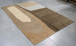 6x9 India Abstract Modern Contemporary Brown Ivory Wool Rectangular Rug