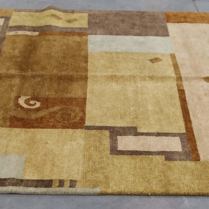 6x9 India Abstract Modern Contemporary Brown Green Wool Rectangular Rug